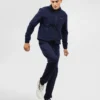 Navy Blue Tracksuit Jacket With Mock Neck