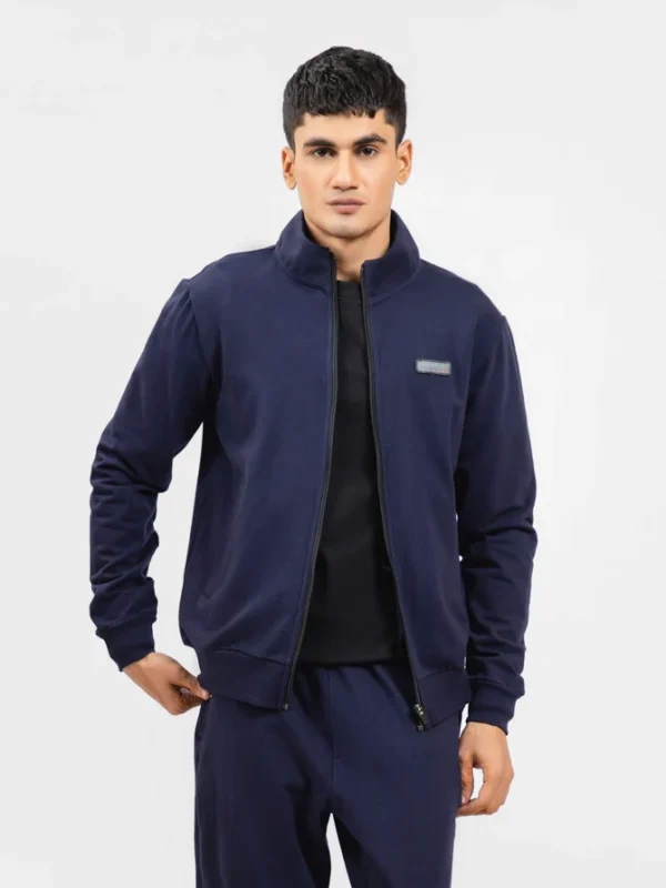 Navy Blue Tracksuit Jacket With Mock Neck